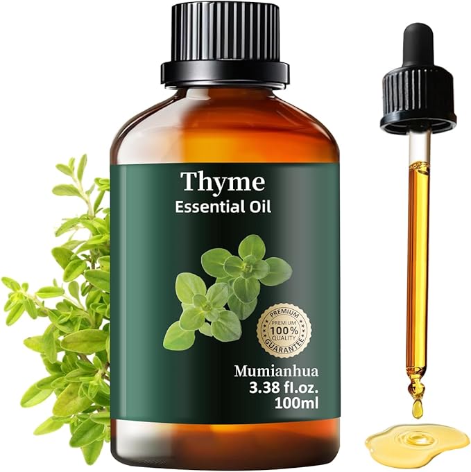 Pure Thyme Essential Oil, Mumianhua Natural Thyme Oil for Diffuser Aromatherapy, Hair Care, Skin, Massage, Soap,Candle Making, Protective Atmosphere, Outdoor Defense, Herbaceous Strength 3.38 Fl Oz - Bloomnest
