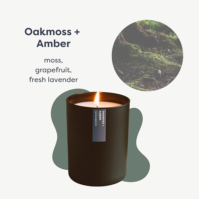 Calyan Wax Co. Oakmoss & Amber Scented Candle - 75 Hour Burn - Luxury Non Toxic Soy Wax Candles - Long Lasting Black Tumbler Jar Candle for Home - 10.2oz - Bloomnest