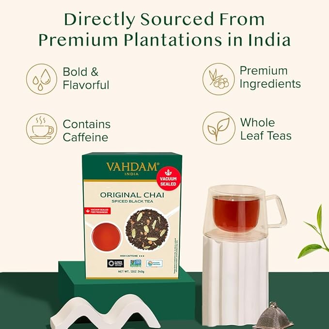 VAHDAM Masala Chai Tea - Loose Leaf 170+ Cups (340g/12oz) Blend of Black Tea with Cinnamon, Cardamom, Cloves & Black Pepper | Vacuum Sealed Pack - Bloomnest
