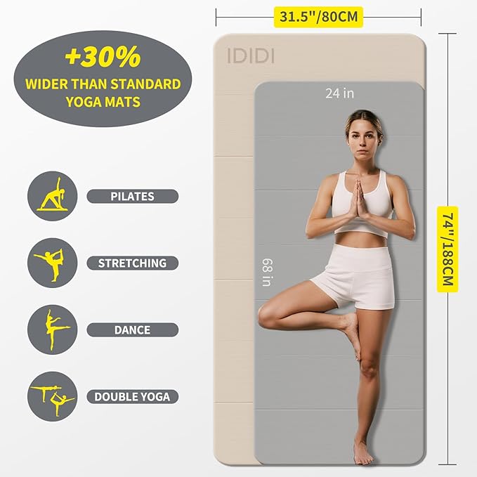 8mm Extra Thick & Large Foldable Yoga & Fitness Mat(74" x 31.5" x 0.32"), Double-Sided Non Slip & Lightweight Pilates Mat, Thick Wide Exercise Mats for Woman Man Kids, Portable Workout Mats for Travel, Studio or Home Use - Bloomnest