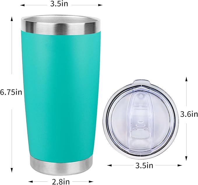 20oz Stainless Steel Tumbler Bulk with Lid, Travel Mug - Double Wall Vacuum Powder Coated Cup - Light Green, 6 Pack - Bloomnest