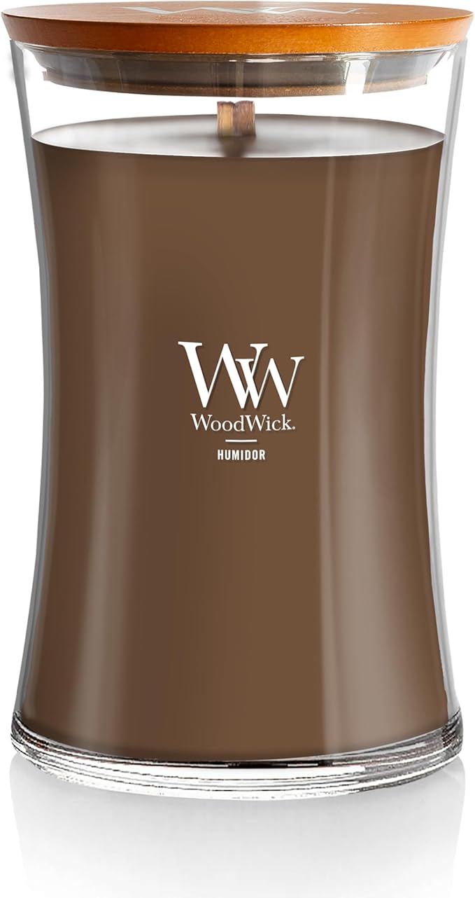 WoodWick Humidor Gifts for Women and Men, 21.5 oz Large Hourglass Candle with Crackling Wick - Bloomnest