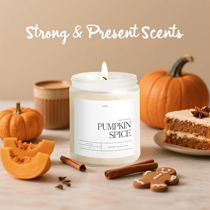 Pumpkin Spice Fall Candles for Home Scented, Natural Soy Wax Aromatherapy Non Toxic Pumpkin Candle with Long Lasting Burn, Halloween Autumn Candle Gifts for House Fragrance Decoration (9oz) - Bloomnest