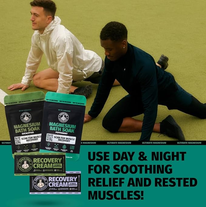 Coach Soak Magnesium Bath Flakes Mint & Lotion Trial Pack - Absorbing Magnesium Cream with Menthol - 0.18 lb (4 Pack) - Mixed Scents - Bloomnest