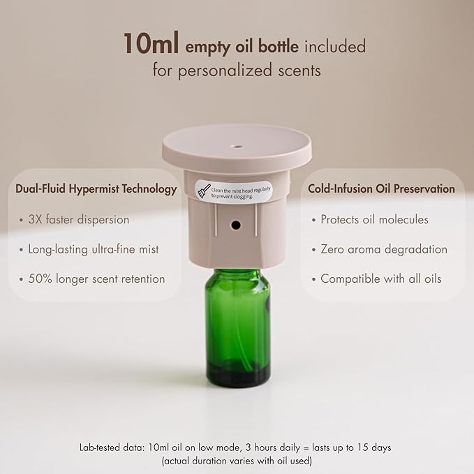 ZMARKRAFT® Waterless Essential Oil Diffuser w Solid Wood Cover 3 Timers 2 Mist Modes, Auto-Off Quiet Dual Fluid Aroma Diffuser, Portable Waterless Scent Diffuser w Lights, Room Decor Aromatherapy Gift - Bloomnest