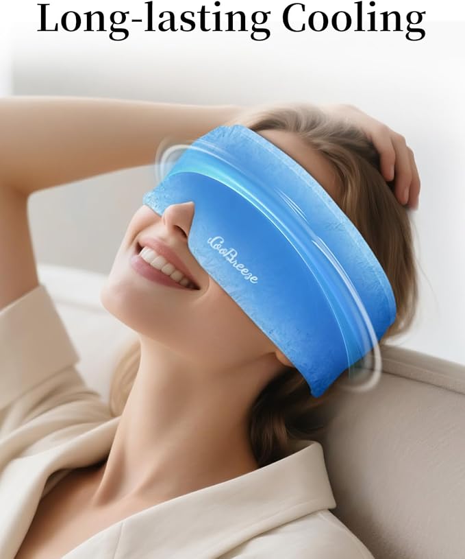 Cooling Eye Mask for Puffy Eyes, Headache and Migraine Relief Gel Eye Mask, for Headache, Puffiness, Eye Strain, Sinusitis & Post-Surgery Care – Large Soft Reusable Cold Eye Compress, Deep Blue