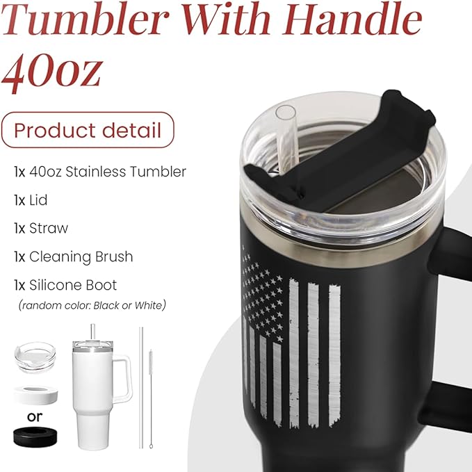 SANDJEST American Flag Tumbler with Handle, America 40oz Stainless Steel Insulated Coffee Mug with Lid & Straw, America Gifts for Men Women, USA Tumblers Cup Gift for Christmas - Bloomnest