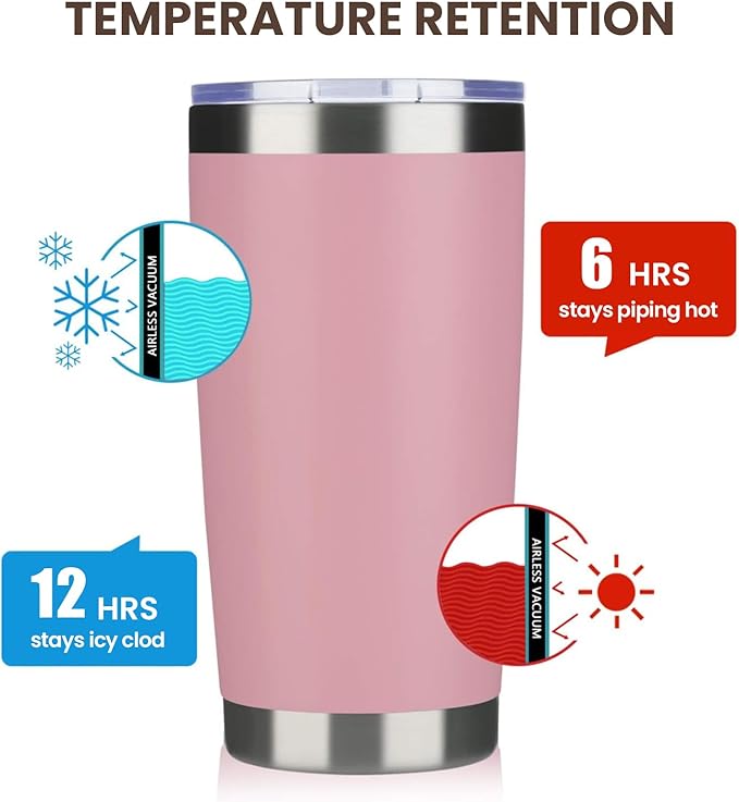 MEWAY 20oz Tumbler 8 Pack Double Wall Vacuum Insulated Travel Mug Bulk, Stainless Steel Tumblers with Lid and Straw, Durable Powder Coated Coffee Cups for Cold & Hot Drinks (Pink, 8) - Bloomnest