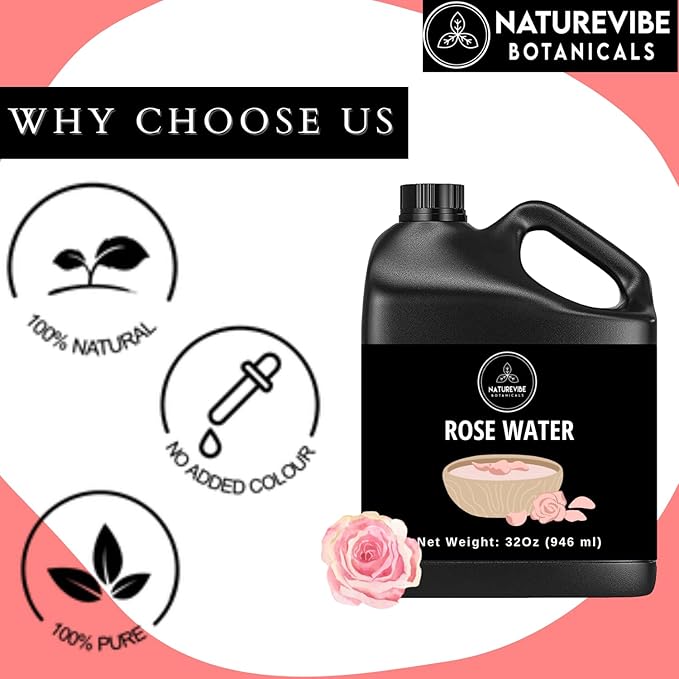 Naturevibe Botanicals Pure Rose Water Toner 32 oz Hydrating Facial Mist & Hair Spray | 100% Natural, Alcohol-Free Skin Care & Makeup Setting Spray - Bloomnest