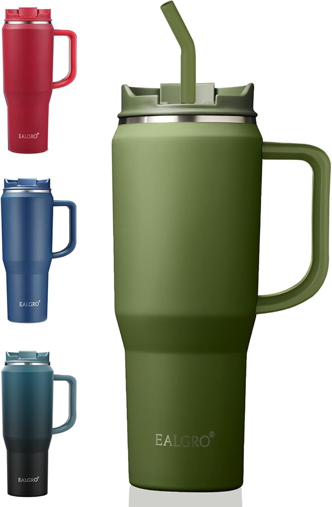 40 oz Tumbler with Handle, Insulated Tumblers with Lid and Straw, Large Metal Sports Water Bottle Jug, Thermal Stainless Steel Travel Coffee Mug Cup, Army Green - Bloomnest