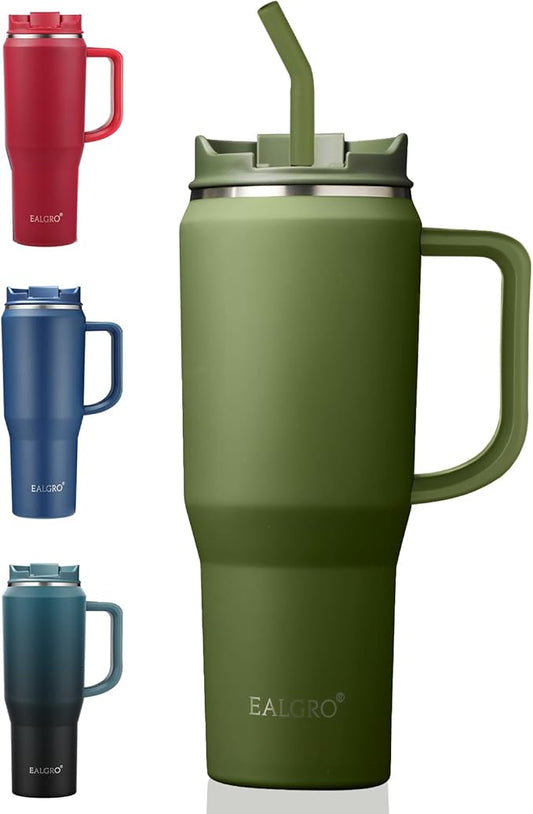 40 oz Tumbler with Handle, Insulated Tumblers with Lid and Straw, Large Metal Sports Water Bottle Jug, Thermal Stainless Steel Travel Coffee Mug Cup, Army Green - Bloomnest