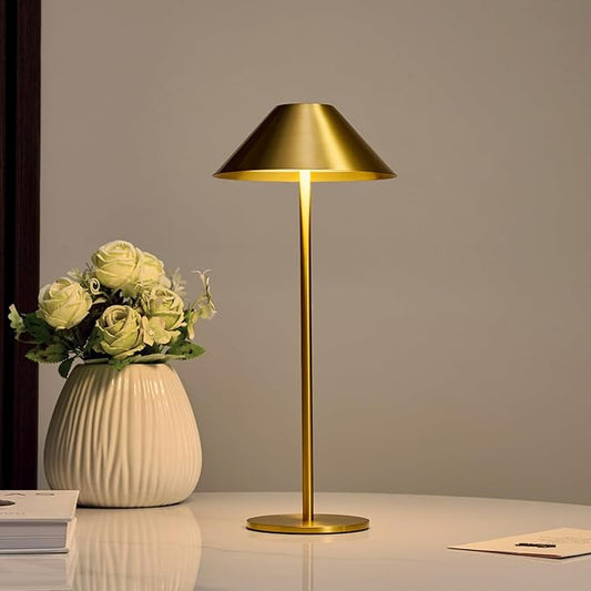 Bojim Gold Cordless Table Lamp, Rechargeable Touch Lamps with 3 Color Dimming, Wireless Battery Operated Lamp for Bedroom/Living Room - Bloomnest