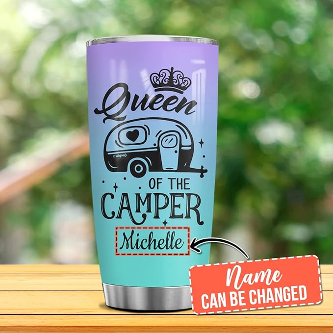 winorax Queen of The Camper Tumbler Personalized Camping Tumbler Gifts for Campers Woman from Husband Boyfriend Sister Best Friend Coffee Cup 20oz 30oz Travel Mug Stainless Steel - Bloomnest