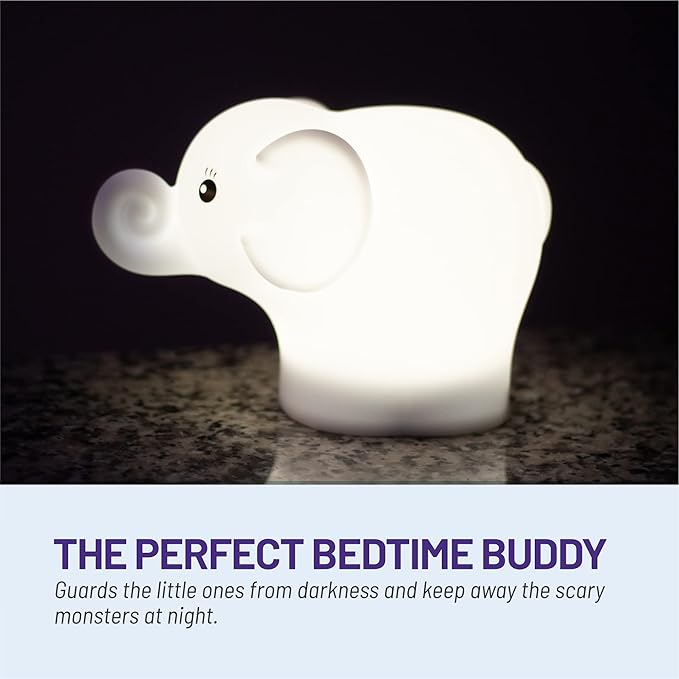 LumiPets Eggbert the Elephant Squishy Night Light for Kids | Silicone Nightlight with Tap, Remote Control | Rechargeable Color Changing Animal Light for Girls & Boys | Portable Mood Lamp With USB Cord - Bloomnest