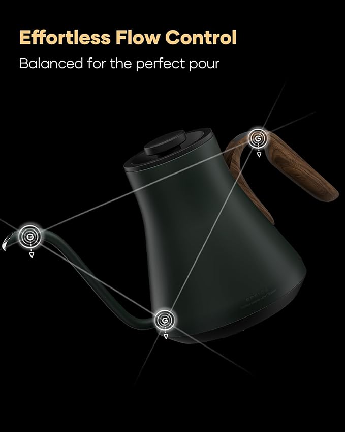 Cocinare FLOW B9 Gooseneck Electric Kettle, Precise Temperature Control for Pour-Over Coffee & Tea Brewing, Stainless Steel Interior, Rapid Heating for Boiling Water 1500W/0.9L (Delacroix Green) - Bloomnest