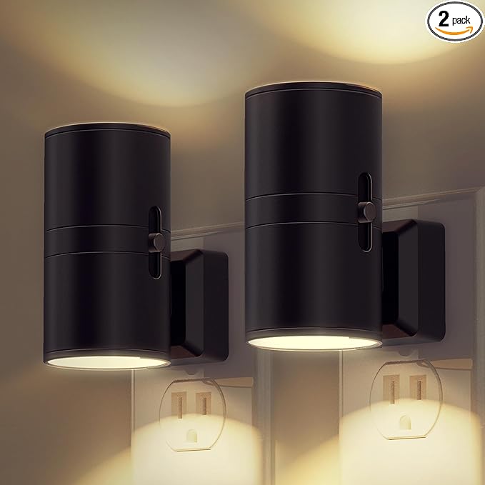 L LOHAS LED Night Light Plug in, Modern Night Lights Plug into Wall, Dusk to Dawn Sensor, Soft White 3000K, 0-100LM Adjustable Brightness, Dimmable Night Lights for Hallway Bedroom Stairway, 2 Pack - Bloomnest