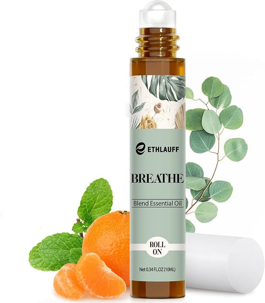 Breathe Essential Oil Blend 10 ml, Breath Easy Essential Oil Roll On, Natural Breathing Support for Sinus Relief, Headache - Bloomnest