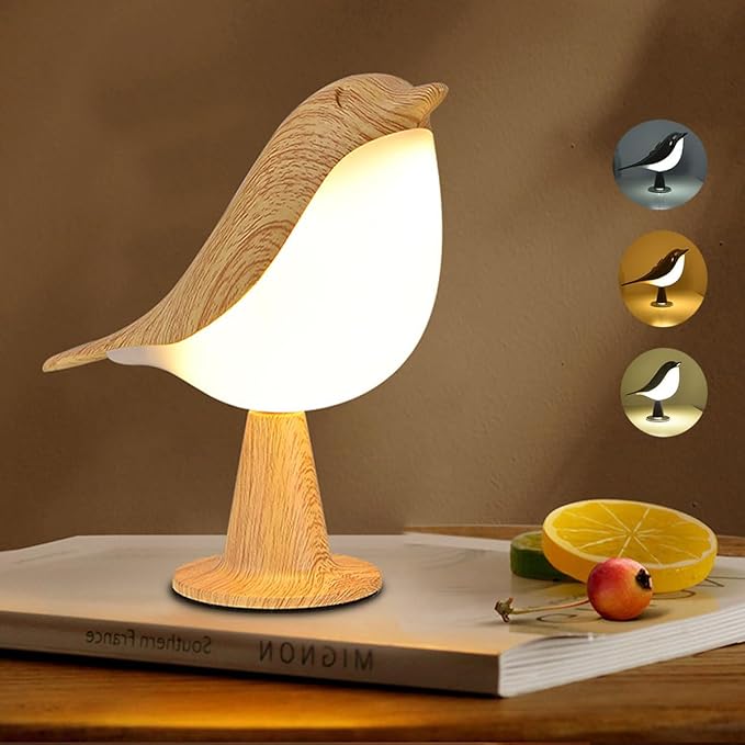 Small Cordless Bedside Lamp, Bird Lamp Touch Sensor, LED Table Lamp with Touch Dimmer,3 Level Brightness Nightstand Lamps, Rechargered Desk Lamp for Bedroom, Office, College Dorm Room - Bloomnest