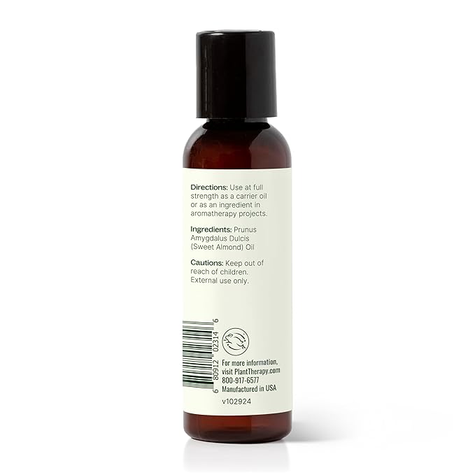 Plant Therapy Sweet Almond Oil - for Hair, Skin, Face, Body & Baby - Aromatherapy Carrier, Natural Moisturizer & Massage 100% Pure, Cold Pressed California Almonds, Made in USA, 2 oz - Bloomnest