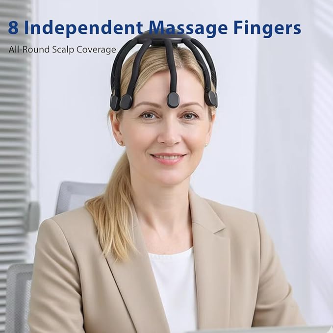 Head Massager Scalp Electric with 4 Modes, 360° Electric Head Massager Rechargeable, Electric Octopus Scalp Massager Portable, Scalp Stress Relax Massage Tool Free Hands OrijioUS