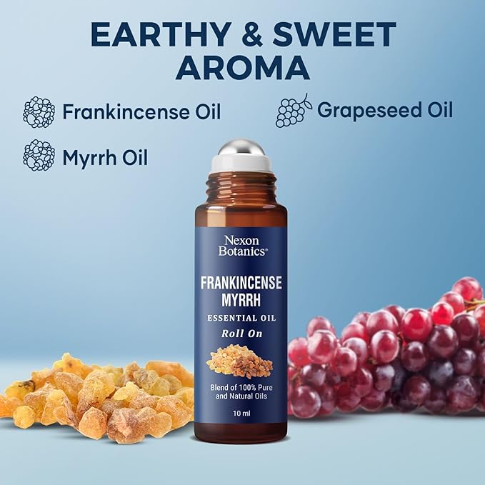 Frankincense & Myrrh Essential Oil Roll-On 10ml - 100% Pure, Natural Oil for Aromatherapy & Skin Care - Nexon Botanics - Bloomnest