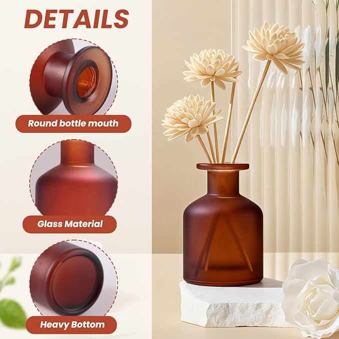 130ML/4.3OZ Amber Red Glass Diffuser Bottle Empty Refillable Aromatherapy Container Fragrance Accessories for Essential Oils & DIY Crafts Bloomnest