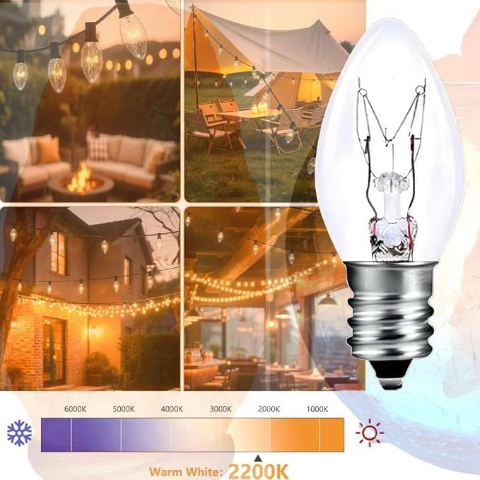C7 15W E12 Bulbs, Replacement Bulb for Himalayan Salt Lamps/Night Lights,Dimmable 2200K Clear,120V Incandescent Candle Bulbs (6-Pack) - Bloomnest