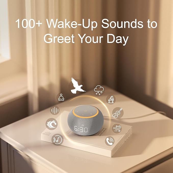 Hotmoon Alarm Clock with White Noise Machine, 507 Sounds for Relax & Sleep, Sleep Sound Machine with Night Light & Timer, Smart App Control, Plug in, Cool Gray - Bloomnest