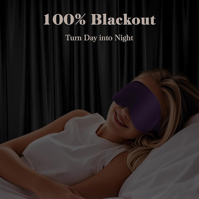 3D Cooling Eye Mask Sleep Mask for Men & Women, 100% Pressure-Free & Light Block-Out Eye Mask for Sleep with Easy Adjustable Strap, Night Eye Cover for Travel, Purple - Bloomnest