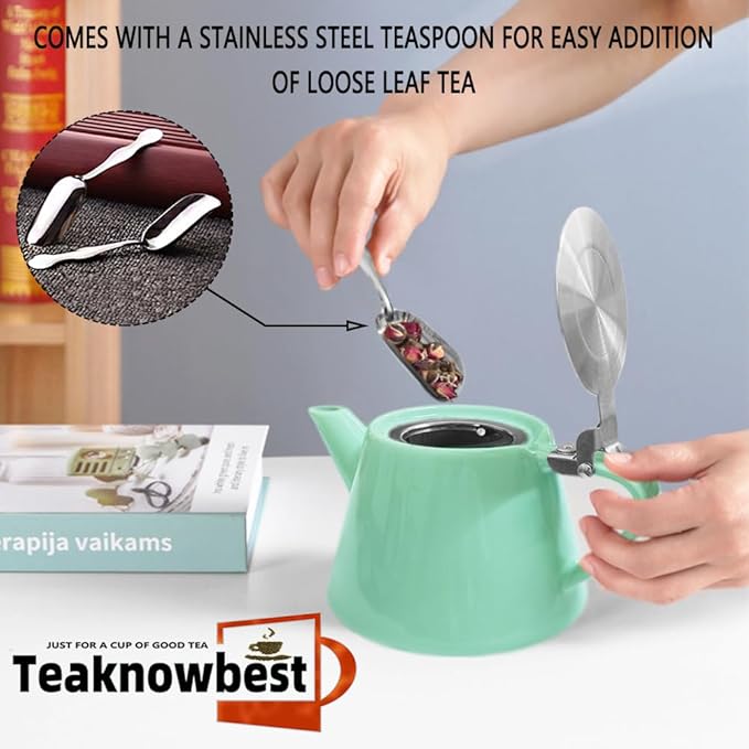 loose tea pot, Ceramic teapot with infuser, 19oz Tea pot for loose leaf tea, Suitable for 2-3 people to brew tea or coffee (azure) - Bloomnest