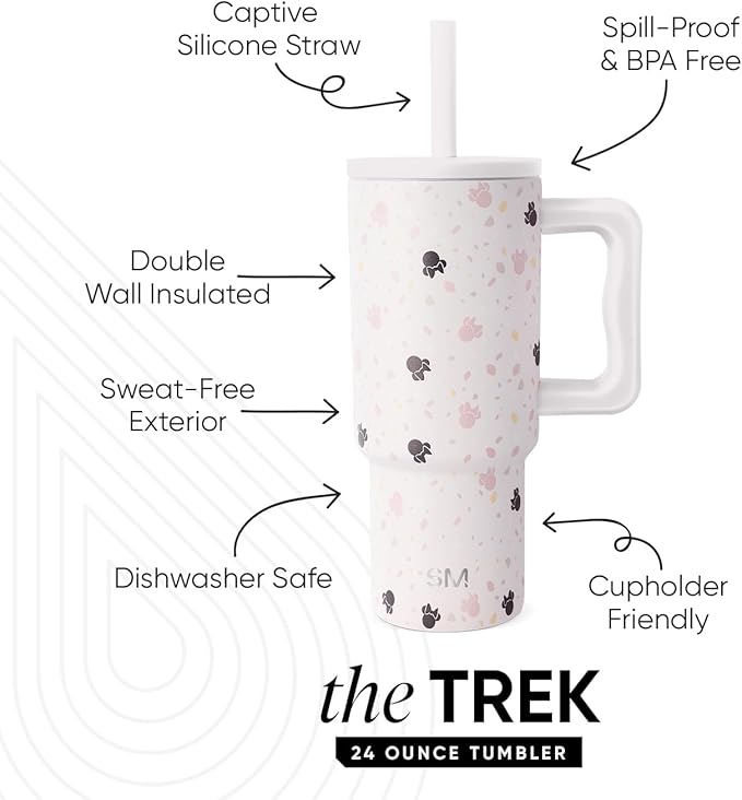 Simple Modern Disney Kids 24 oz Tumbler with Handle and Silicone Straw Lid | Spill Proof Leak Resistant | Reusable Stainless Steel Bottle | Kids Boys Girls | Trek Collection | Minnie Mouse on Terrazzo - Bloomnest