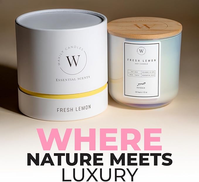 Waxily Lemon Scented Soy Candle | Non Toxic, Phthalate-Free Essential Oil Candle | Odor Eliminating Citrus for Kitchen, Aromatherapy, Luxury Gift, Clean Burning, Fresh Home Decor | 12oz - Bloomnest