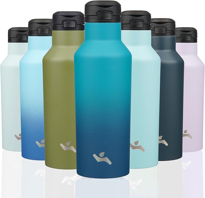 Insulated Water Bottle with Straw,17 OZ Double Wall Vacuum Stainless Steel Water Flask with 2 Lids,Indigo Black - Bloomnest