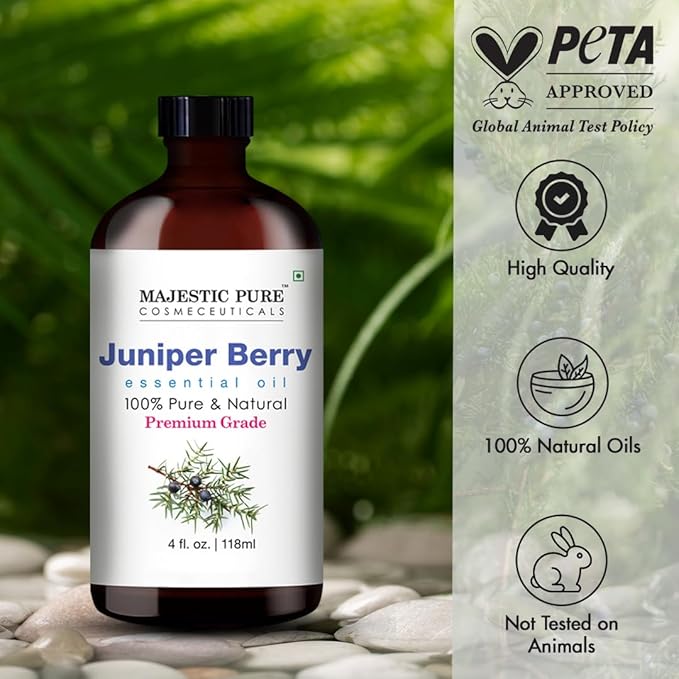 Majestic Pure Essential Oil with Glass Dropper - 100% Pure and Natural - Essential Oils for Diffuser, Aromatherapy, Soap and Candle Making, Juniper Essential Oil, Juniper Oil, 4 Fl Oz - Bloomnest