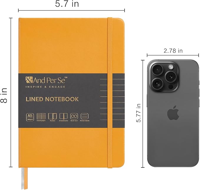 &And Per Se Lined Journal Notebook, 160 Pages, A5 5.7 x 8 inches College Ruled Thick Paper Notebook Journals for Writing, Hardcover Notebooks for Women Men Office School (1 Pack, Yellow)