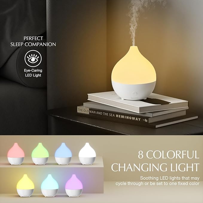 SALKING Essential Oil Diffuser, 100ml Small Aromatherapy Diffuser for Essential Oils, Auto Shut-Off Ultrasonic Diffusers, Cool Mist Humidifier with Warm White Lights, for Office Home (White) - Bloomnest
