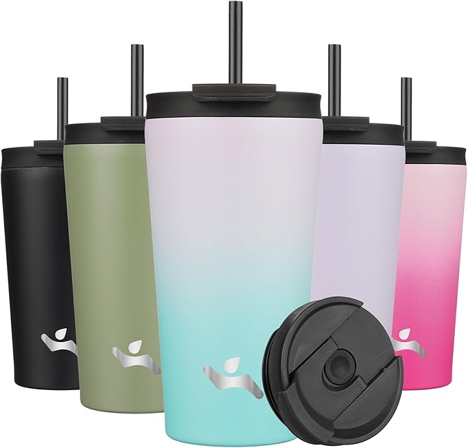 18 OZ Insulated Tumbler with Lid and 2 Straws Stainless Steel Water Bottle Vacuum Travel Mug Coffee Cup,Lavender Green - Bloomnest