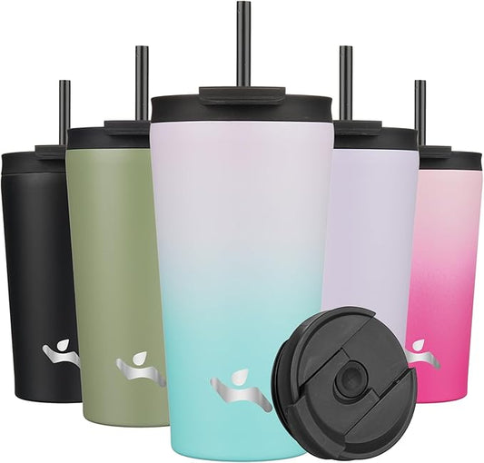 18 OZ Insulated Tumbler with Lid and 2 Straws Stainless Steel Water Bottle Vacuum Travel Mug Coffee Cup,Lavender Green - Bloomnest