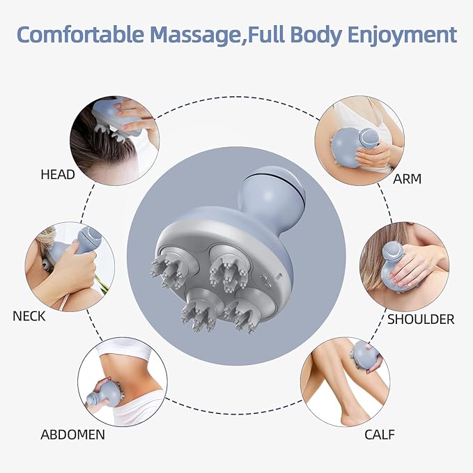 cotsoco Electric Scalp Head & Back Massager, Cordless Hair Massage Waterproof Head Massager with 4 Heads 84 Nodes for Hair Growth, Stress Relief & Deep Clean, Gifts for Men Women, Purple cotsoco