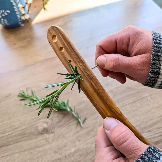 OLIVE WOOD SPATULA - Built-in Herb Stripper, Wooden Frying Spatula, Artisan Utensil, Fair-Trade, Handcrafted Cooking Utensils -LESVOS WOODCRAFT - Bloomnest