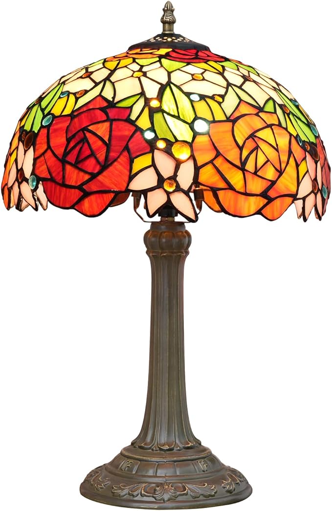 Tiffany Lamp Bedside Table Lamp-Nightstand,Stained Glass Lamp for Bedroom Dorm Living Kitchen, Aesthetic Cute Home Decor Gift (Rose Flower) - Bloomnest