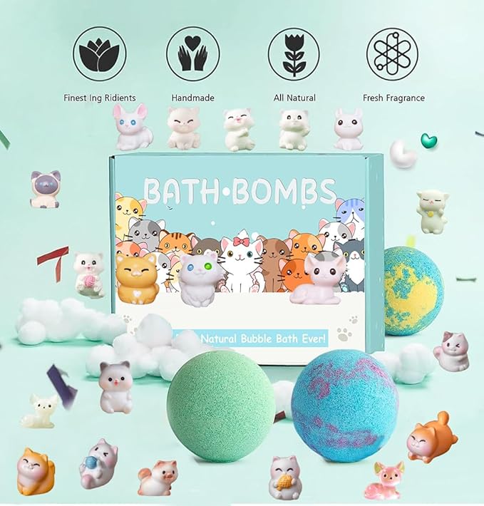 Kids Bath Bombs with Surprise Inside, 20 Pack Bring Dog and cat Toys Gift Set, Natural Organic Bubble Bath Foam Bath - Bloomnest