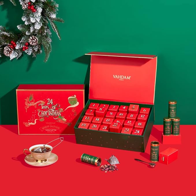VAHDAM, Advent Calendar 2026 (500g/17.63oz) 24 Unique Loose Leaf Tea - Exclusive Holiday Tea Gift Sets | Christmas Advent Calendar 2026 for Adults | Advent Calendar 2026 Adult Women & Men - Bloomnest