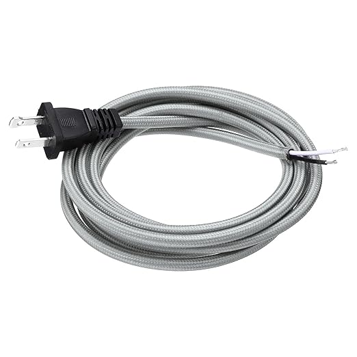 uxcell 8Ft 18/2 Cloth Covered Lamp Cord with Plug, Vintage Electrical Lamp Cord with Stripped Ends for Extension Wiring DIY Repairing, Silver