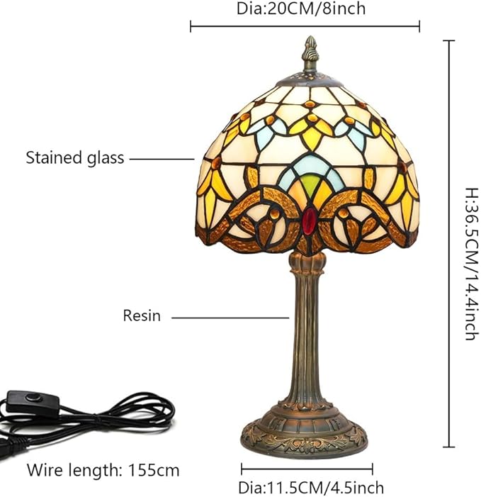 Tiffany Table 8 Inch Small Stained Glass Table Lamp Retro Baroque Reading Light, Suitable For Bedrooms Living Rooms Offices Study Rooms Tiffany Style Retro Home Decoration Crafts (Yellow, Brown) - Bloomnest