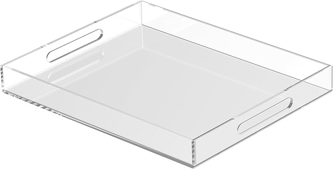 Acrylic Tray 18x14 with Cut Handles - Spill Proof Decorative Tray is an Ideal Countertop Organizer for Living Rooms, Ottoman Coffee Tables, Offices, Kitchens & Serving Guests - Bloomnest