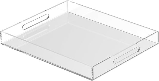 Acrylic Tray 18x14 with Cut Handles - Spill Proof Decorative Tray is an Ideal Countertop Organizer for Living Rooms, Ottoman Coffee Tables, Offices, Kitchens & Serving Guests - Bloomnest