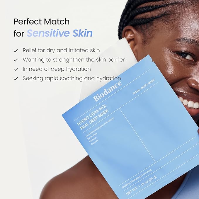 BIODANCE Hydro Cera-nol Real Deep Mask, Hydrating Overnight Hydrogel Mask, Moisturizing, Redness Reducing, Quick Soothing, Korean Skin Care, Valentines Day Gifts for Her |1.19oz(34g) x4ea - Bloomnest