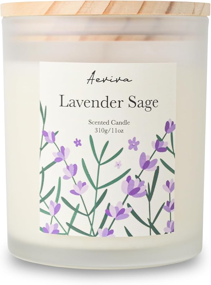 Lavender Sage Scented Candle, 11oz 60 Hour Burn, Natural Soy Wax with Thick Cotton Wick, Highly Scented Aromatherapy Candle for Stress Relief & Meditation, Gifts for Women & Men - Bloomnest