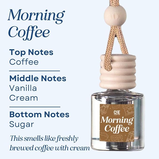 C&E Craft Co Hanging Car Air Freshener Diffuser 2 Pack, Long Lasting Fragrance Oil Car Freshener, Glass Bottle Auto Air Freshener, Made in USA (Morning Coffee) - Bloomnest